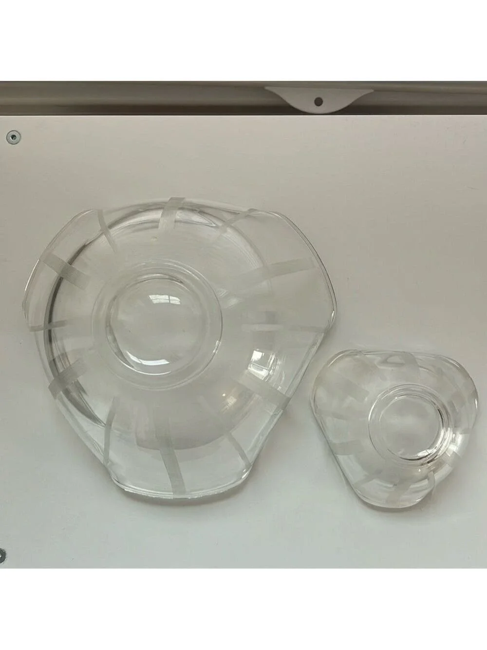 Vintage MCM Indiana Glass Clear Etched Chip and Dip Serving Bowls Rare Set of 2